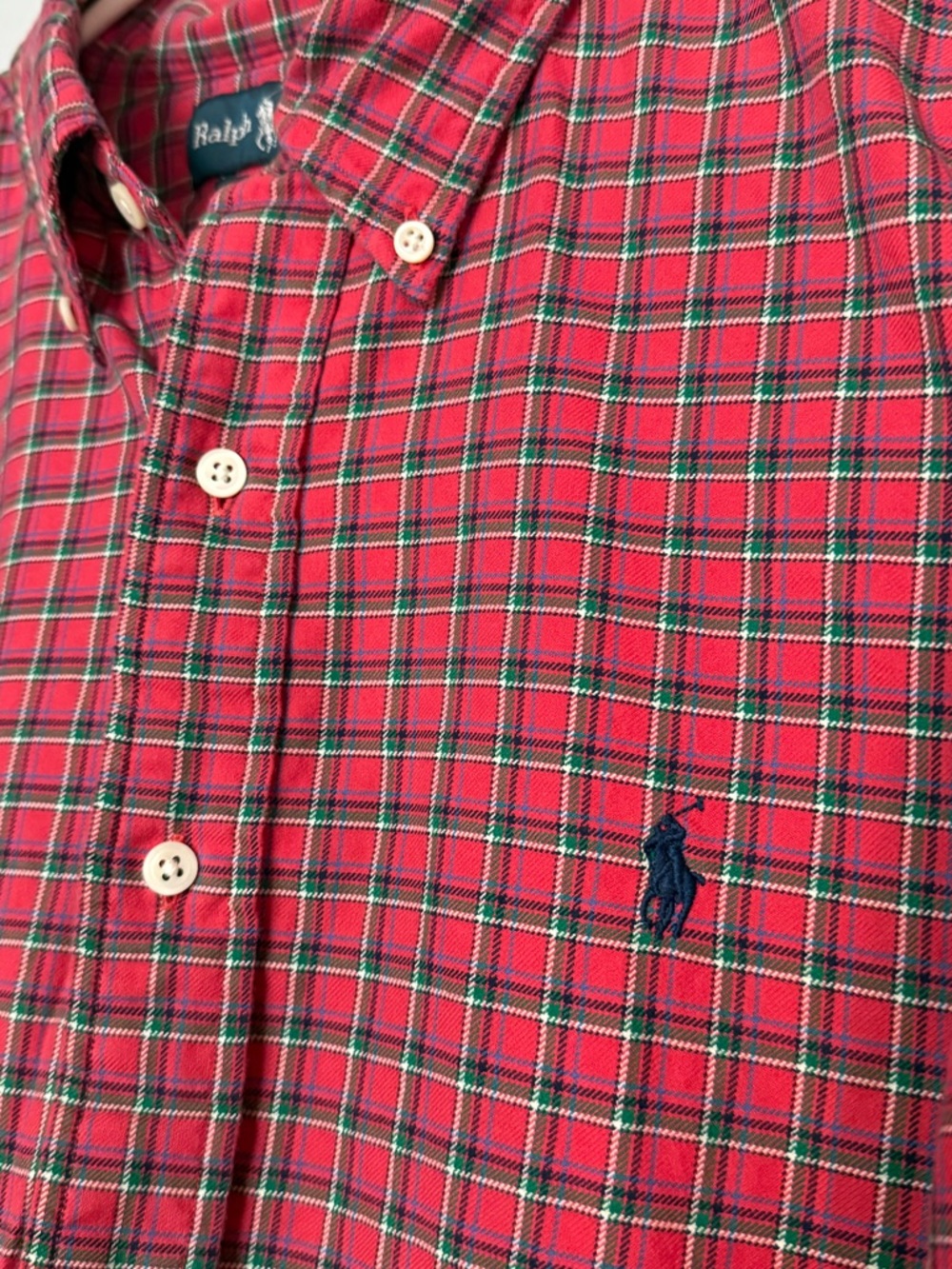 Ralph Lauren Red Plaid Button-Down Shirt with Navy Pony